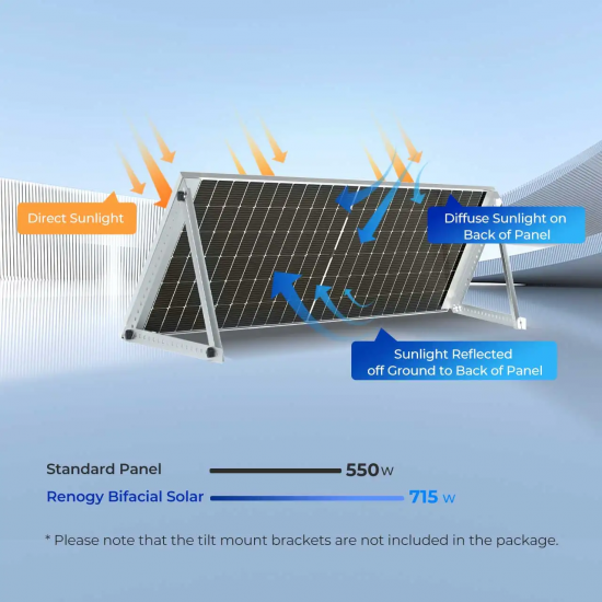 Renogy Bifacial 2pcs 450W/550W Solar Panels 12/24 Volt Monocrystalline for Rooftop Charging Station Farm