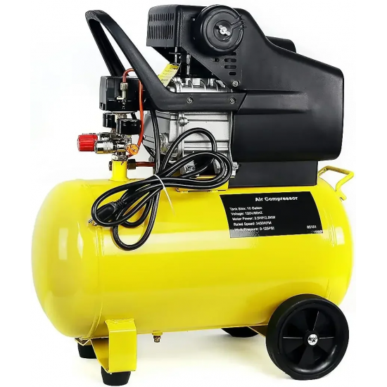 3.5HP Portable 10 Gallons Air Compressor Tank Ultra Quiet Horizontal Tank Adjustable Pressure with Built-in Wheel
